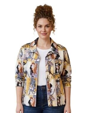 CJ Banks Vintage Abstract Cubism Picasso Art To Wear Stretch Shacket Size 1X